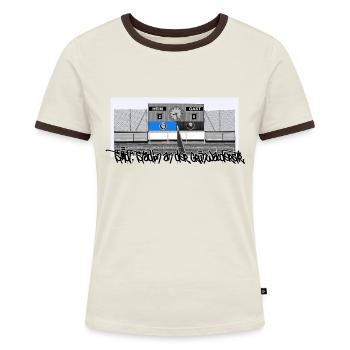 Giesing // Illustration - Frauen Kontrast-T-Shirt - Off-White/Dunkelbraun - Vorne - AI Model Female 172 dark (172cm)