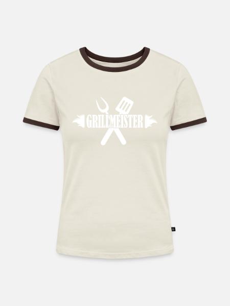Grillmeister - Frauen Kontrast-T-Shirt - Off-White/Dunkelbraun