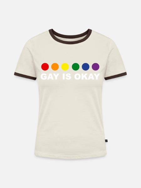 Schwul ist okay - Frauen Kontrast-T-Shirt - Off-White/Dunkelbraun