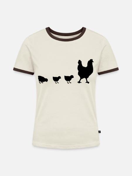 Henne und Küken - Frauen Kontrast-T-Shirt - Off-White/Dunkelbraun