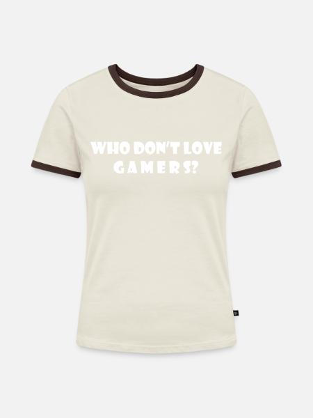 Game Gaming PC - Frauen Kontrast-T-Shirt - Off-White/Dunkelbraun