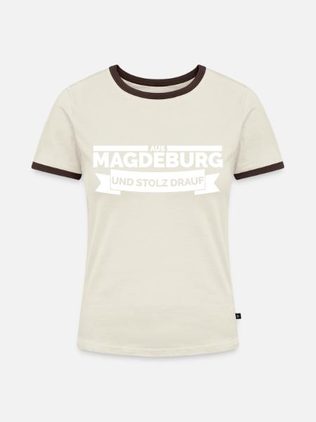 MAGDEBURG - Frauen Kontrast-T-Shirt - Off-White/Dunkelbraun