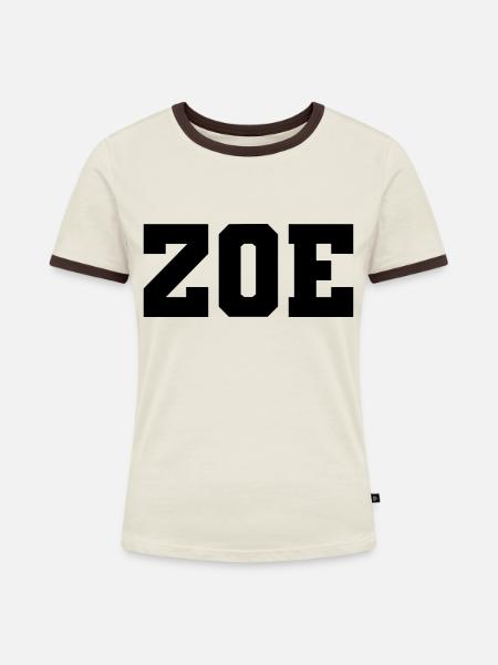 Name - Zoe - Frauen Kontrast-T-Shirt - Off-White/Dunkelbraun