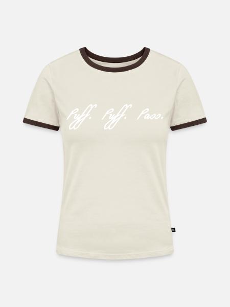 Puffpuff weis - Frauen Kontrast-T-Shirt - Off-White/Dunkelbraun