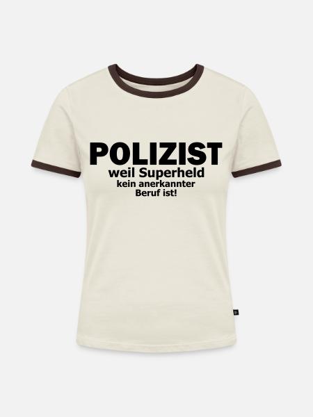 Polizist - Frauen Kontrast-T-Shirt - Off-White/Dunkelbraun