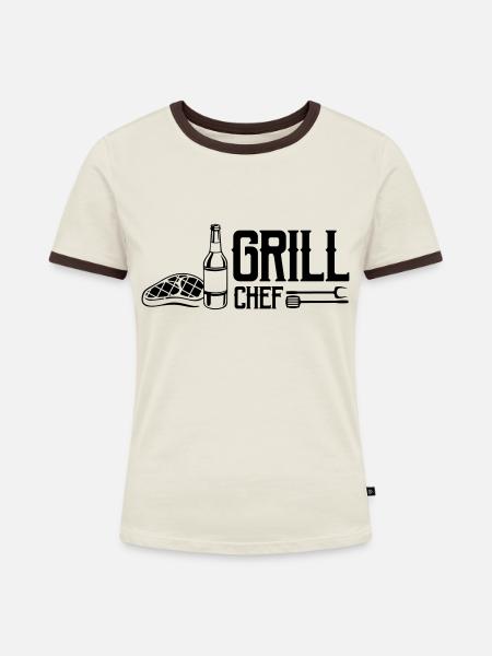 grill chef - Frauen Kontrast-T-Shirt - Off-White/Dunkelbraun