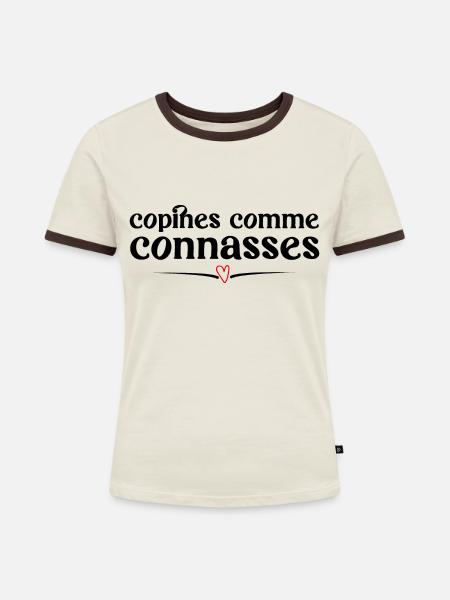 Freundinnen als - Frauen Kontrast-T-Shirt - Off-White/Dunkelbraun