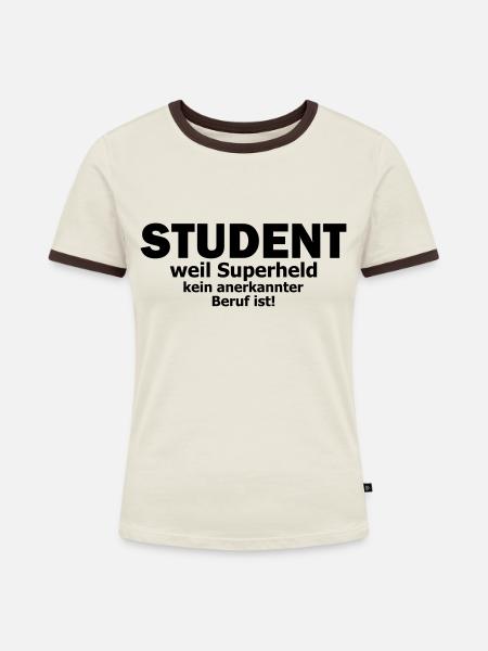 student - Frauen Kontrast-T-Shirt - Off-White/Dunkelbraun