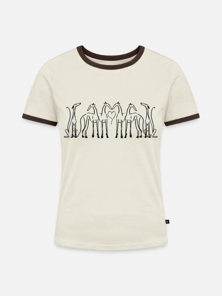 Windhund Gruppe - Frauen Kontrast-T-Shirt - Off-White/Dunkelbraun