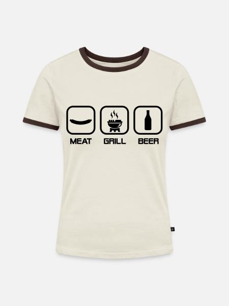 Meat Grill Beer - Frauen Kontrast-T-Shirt - Off-White/Dunkelbraun