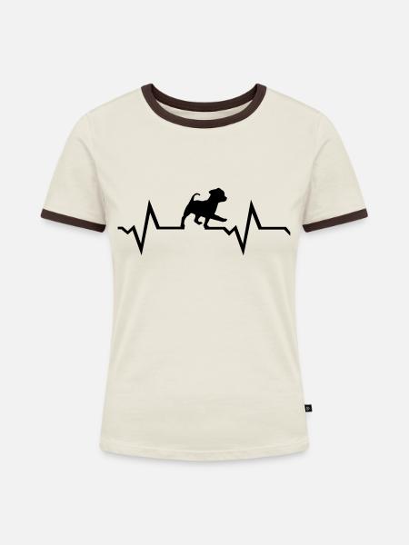 Hund & Herzschlag - Frauen Kontrast-T-Shirt - Off-White/Dunkelbraun