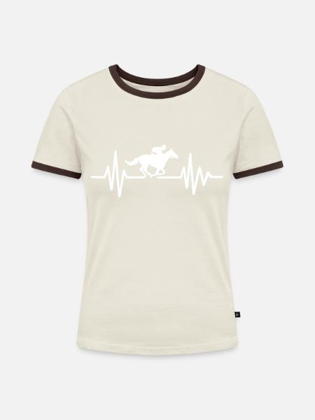 Pferderennen - Frauen Kontrast-T-Shirt - Off-White/Dunkelbraun