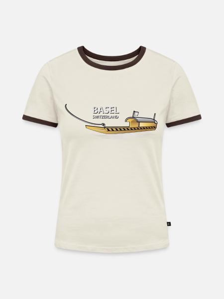 FAEHRI SCHIFF BASEL - Frauen Kontrast-T-Shirt - Off-White/Dunkelbraun