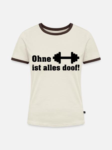 ohne hanteln - Frauen Kontrast-T-Shirt - Off-White/Dunkelbraun