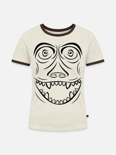 Funny Monkey Voodoo Style schwarz - Frauen Kontrast-T-Shirt - Off-White/Dunkelbraun