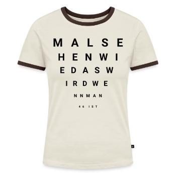 46. Geburtstag 46 Jahre Geschenk Sehtest - Frauen Kontrast-T-Shirt - Off-White/Dunkelbraun - Vorne - AI Model Female 172 dark (172cm)