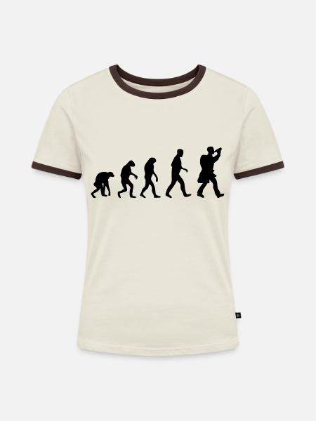 wanderer evolution fun - Frauen Kontrast-T-Shirt - Off-White/Dunkelbraun