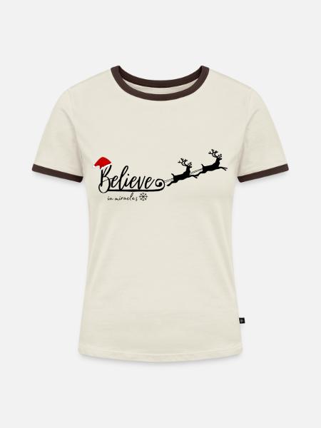 Believe in miracles - Frauen Kontrast-T-Shirt - Off-White/Dunkelbraun
