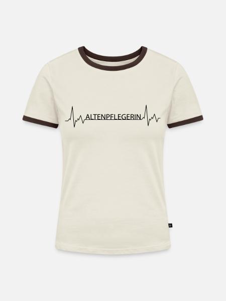 Herzschlag Altenpflegerin - Frauen Kontrast-T-Shirt - Off-White/Dunkelbraun