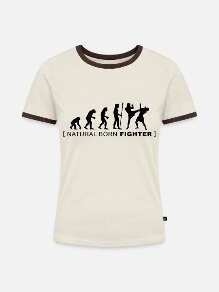 evolution_martialarts - Frauen Kontrast-T-Shirt - Off-White/Dunkelbraun