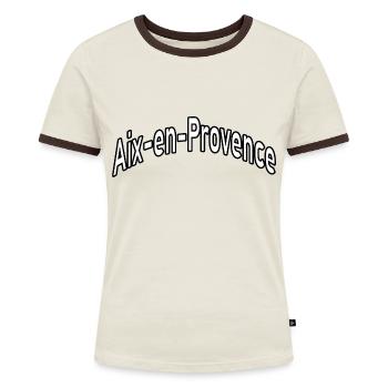 Aix en Provence - Frauen Kontrast-T-Shirt - Off-White/Dunkelbraun - Vorne - AI Model Female 172 dark (172cm)