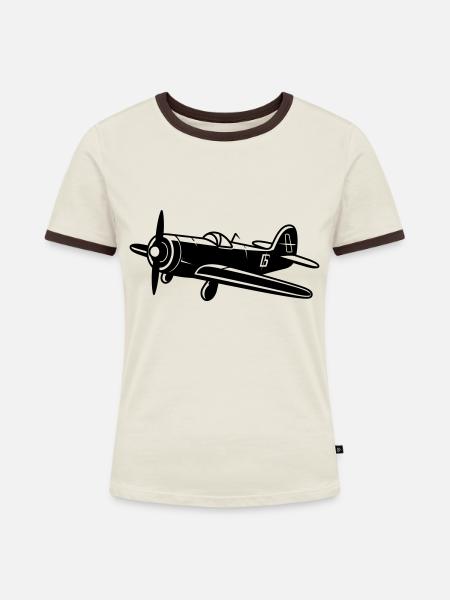 altes Kampfflugzeug - Frauen Kontrast-T-Shirt - Off-White/Dunkelbraun