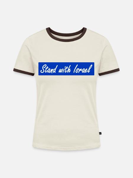 Stand with Israel - Frauen Kontrast-T-Shirt - Off-White/Dunkelbraun