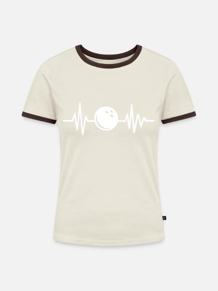 Bowling - Frauen Kontrast-T-Shirt - Off-White/Dunkelbraun