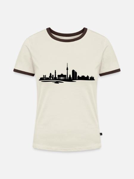 Skyline - Berlin - Frauen Kontrast-T-Shirt - Off-White/Dunkelbraun