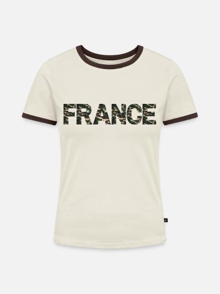 FRANKREICH CAMOUFLAGE - Frauen Kontrast-T-Shirt - Off-White/Dunkelbraun