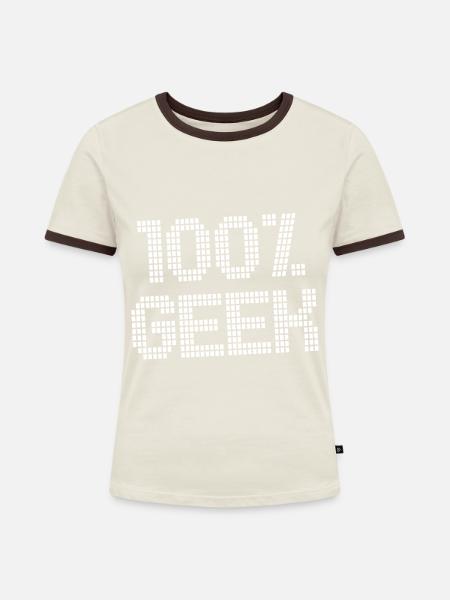 100% Geek! Hundertprozentiger Geek - Frauen Kontrast-T-Shirt - Off-White/Dunkelbraun