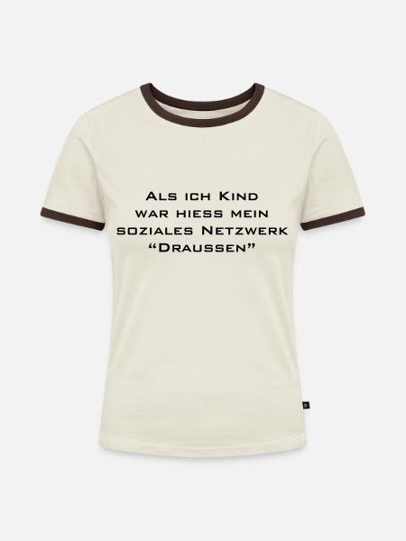 Draussen - Frauen Kontrast-T-Shirt - Off-White/Dunkelbraun