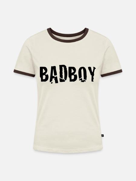 badboy - Frauen Kontrast-T-Shirt - Off-White/Dunkelbraun