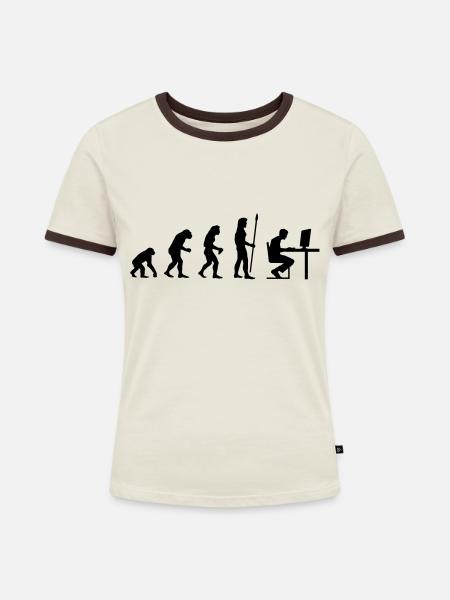 evolution_pc_gamer2 - Frauen Kontrast-T-Shirt - Off-White/Dunkelbraun