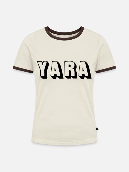 Name - Yara - Frauen Kontrast-T-Shirt - Off-White/Dunkelbraun