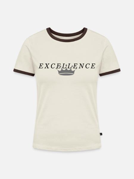 Excellence - Frauen Kontrast-T-Shirt - Off-White/Dunkelbraun