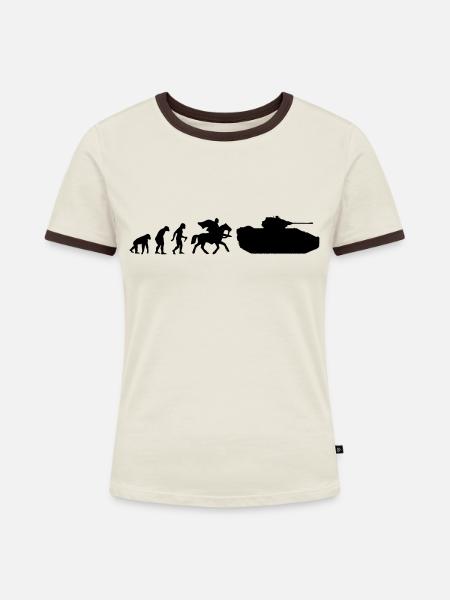 Evolution War - Frauen Kontrast-T-Shirt - Off-White/Dunkelbraun