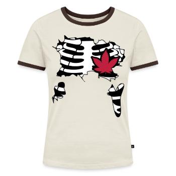 Skelett Skeleton Brust Rippen Horror Kostüm Hanf - Frauen Kontrast-T-Shirt - Off-White/Dunkelbraun - Vorne - AI Model Female 172 dark (172cm)