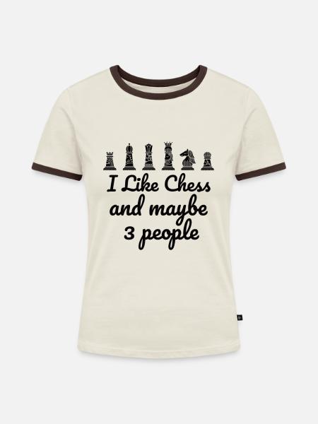 CHESS: I Like Chess - Frauen Kontrast-T-Shirt - Off-White/Dunkelbraun