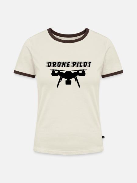 DRONE: Drone Pilot - Frauen Kontrast-T-Shirt - Off-White/Dunkelbraun
