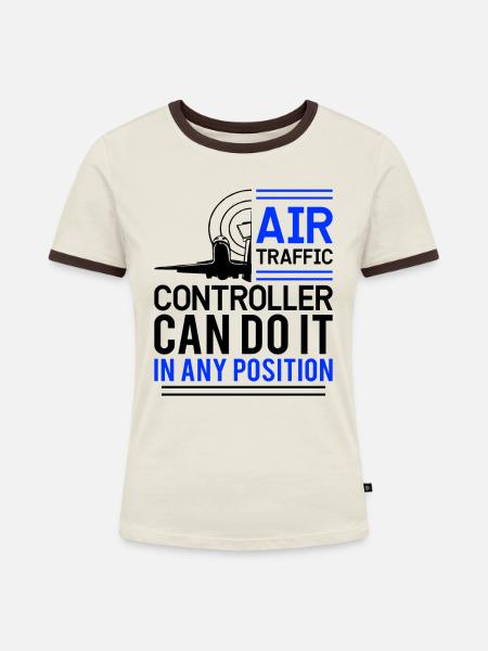 Fluglotse Flugdienst - Frauen Kontrast-T-Shirt - Off-White/Dunkelbraun