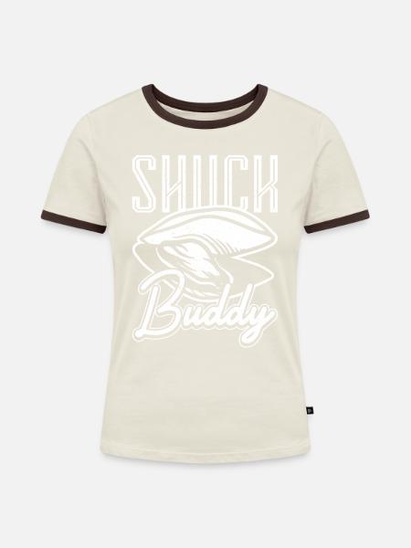 Shuck Buddy Austern - Frauen Kontrast-T-Shirt - Off-White/Dunkelbraun