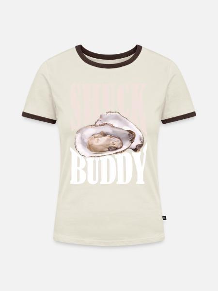 Shuck Buddy Austern - Frauen Kontrast-T-Shirt - Off-White/Dunkelbraun