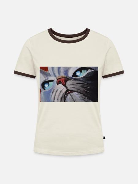 Katze Cartoon Comic - Frauen Kontrast-T-Shirt - Off-White/Dunkelbraun