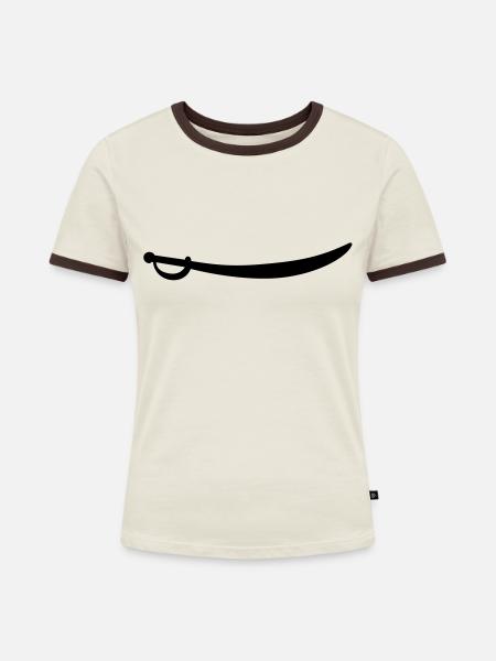 saebel - Frauen Kontrast-T-Shirt - Off-White/Dunkelbraun