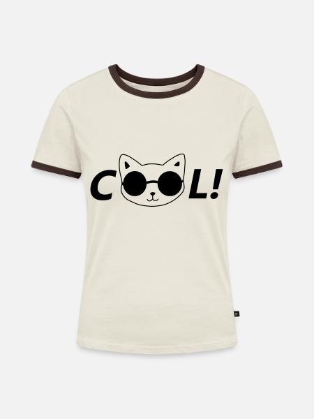 Coole Katze - Frauen Kontrast-T-Shirt - Off-White/Dunkelbraun