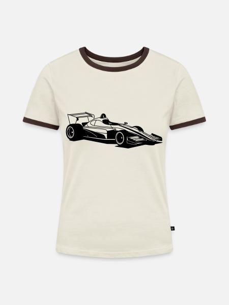 Sportwagen - Frauen Kontrast-T-Shirt - Off-White/Dunkelbraun