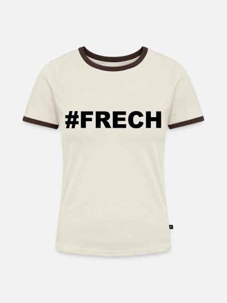#FRECH - Frauen Kontrast-T-Shirt - Off-White/Dunkelbraun