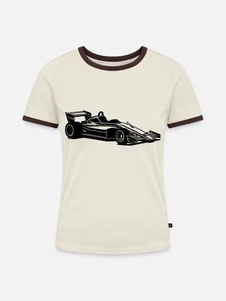 Rennwagen - Frauen Kontrast-T-Shirt - Off-White/Dunkelbraun