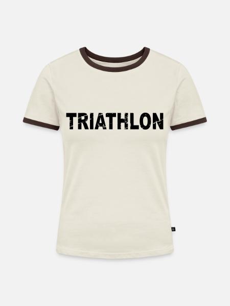 Triathlon - Frauen Kontrast-T-Shirt - Off-White/Dunkelbraun